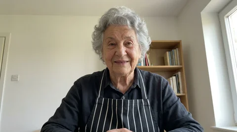 Grandma Colette, in her kitchen apron